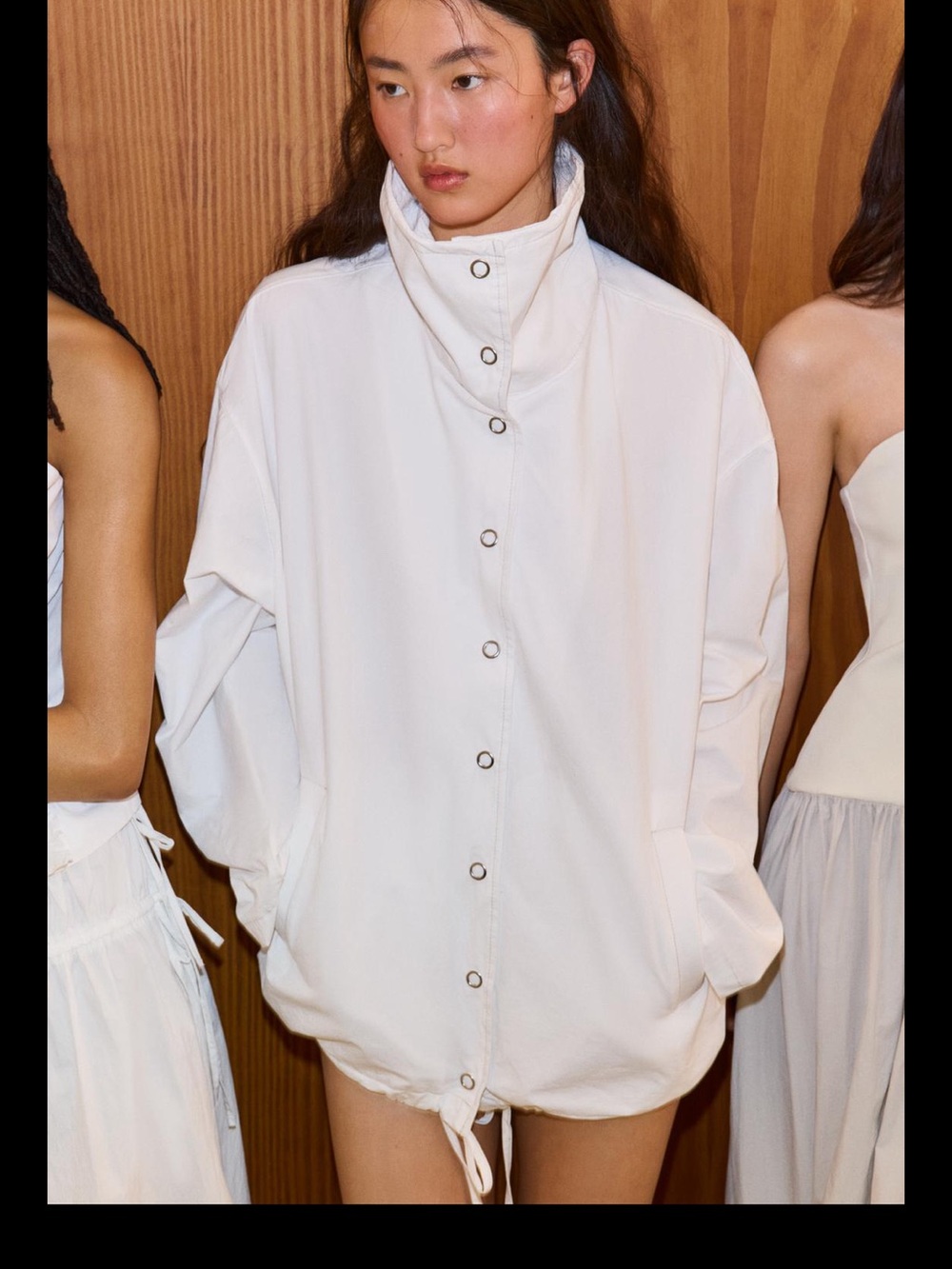 Zara White Lightweight Bomber Jacket with High Collar